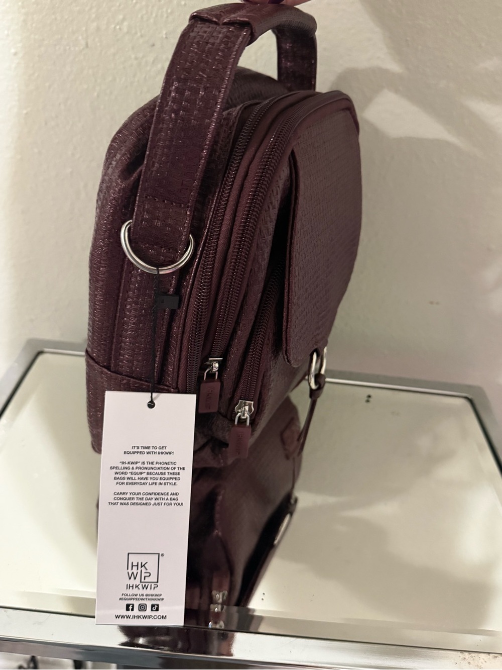 IHKWIP XL Stellar North/South Crossbody Top Handle Bag Burgundy Woven NWT - Picture 15 of 16